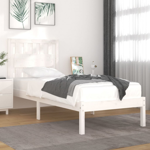 Estructura de cama individual madera maciza blanco 90x190 cm D
