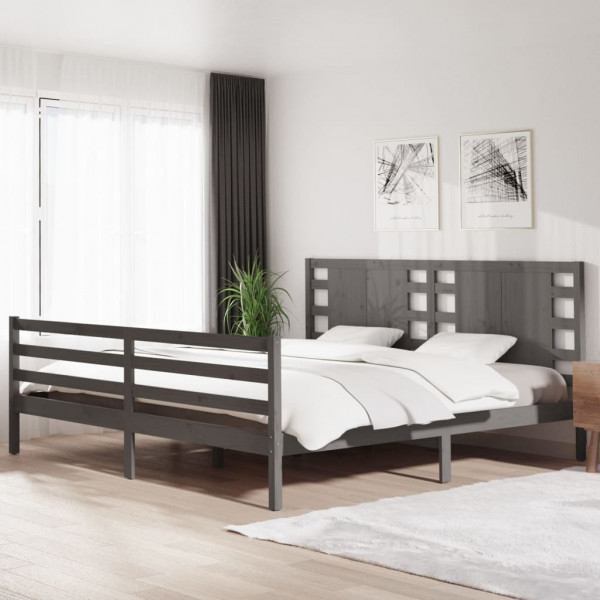 Estructura de cama de madera maciza de pino gris 200x200 cm D
