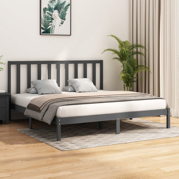 Estructura de cama de madera maciza de pino gris 200x200 cm D