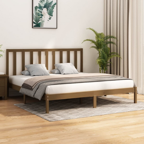 Estructura de cama madera maciza de pino marrón miel 200x200 cm D