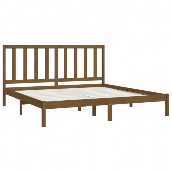 Estructura de cama madera maciza de pino marrón miel 200x200 cm M 4