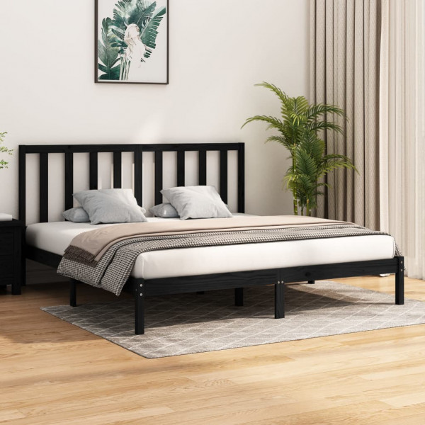 Estructura de cama de madera maciza de pino negra 200x200 cm D