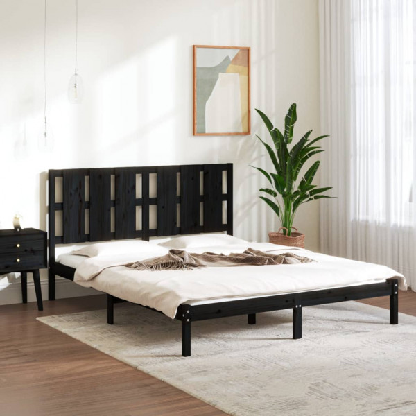 Estructura de cama madera maciza King Size negro 150x200 cm D