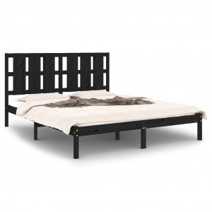 Estrutura de cama king 150x200 cm madeira maciça preto H