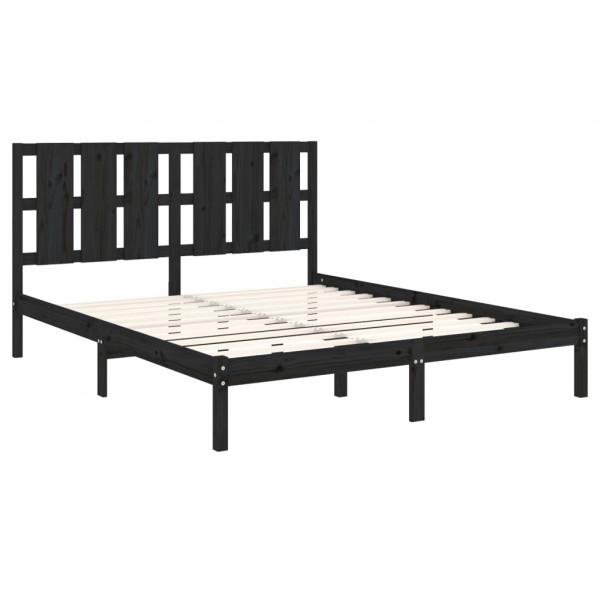 Estructura de cama madera maciza King Size negro 150x200 cm M 4