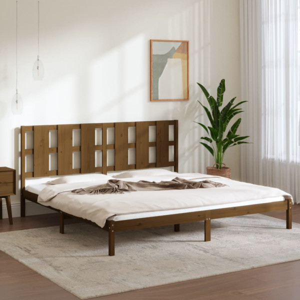 Estructura de cama madera maciza de pino marrón miel 200x200 cm D