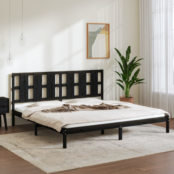 Estructura de cama de madera maciza de pino negra 200x200 cm D