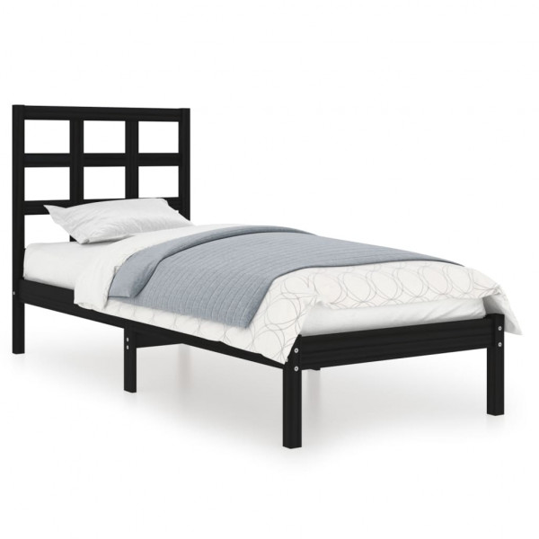 Estrutura cama pequena solteiro 75x190 cm madeira maciça preto M 2
