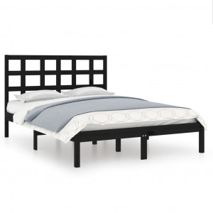 Estrutura de cama 140x190 cm madeira maciça preto H