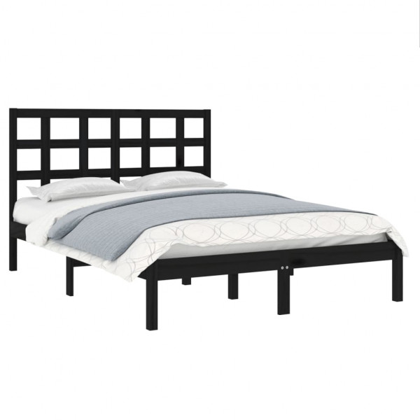 Estrutura de cama 140x190 cm madeira maciça preto M 3