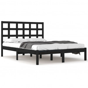 Estructura de cama de madera maciza de pino negra 200x200 cm H