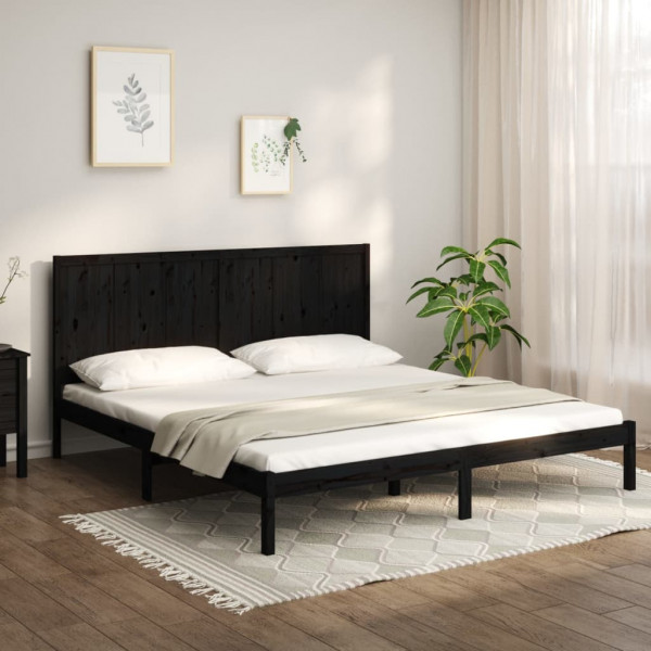 Estructura de cama de madera maciza de pino negra 200x200 cm D