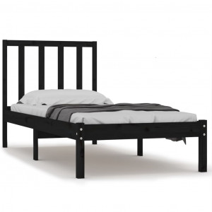 Estrutura de cama pequena solteiro 75x190 cm pinho maciço preto H