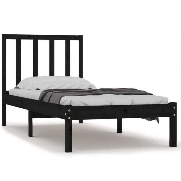 Estrutura de cama pequena solteiro 75x190 cm pinho maciço preto M 2
