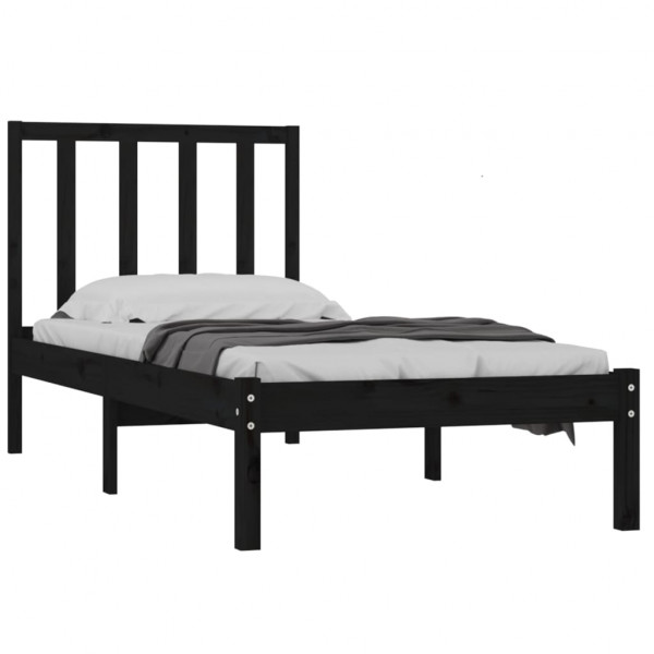 Estrutura de cama pequena solteiro 75x190 cm pinho maciço preto M 3