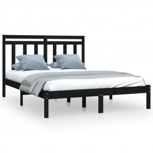 Estructura de cama de madera maciza negra 140x190 cm H