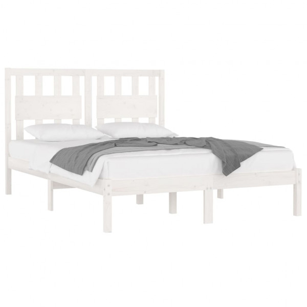 Estrutura de cama 140x190 cm madeira de pinho maciça branco M 3