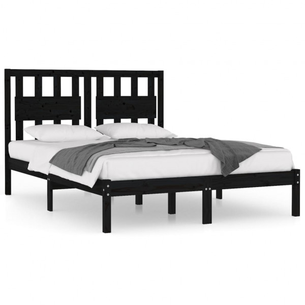 Estructura de cama de madera maciza de pino negra 140x190 cm M 2