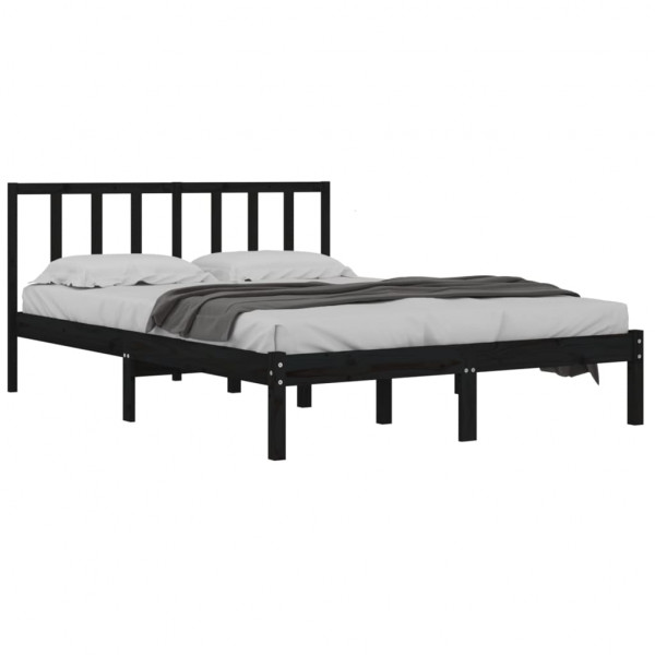 Estructura de cama madera maciza de pino negra 150x200 cm M 3