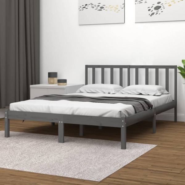 Estructura de cama de madera maciza de pino gris 200x200 cm D
