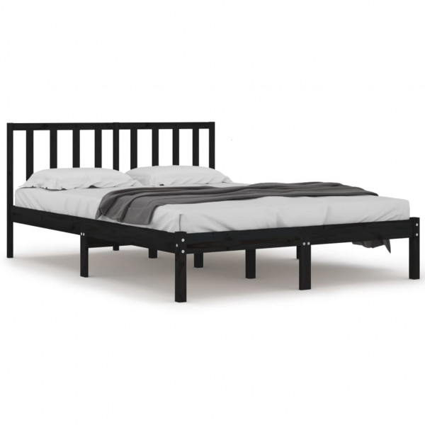 Estructura de cama de madera maciza de pino negra 200x200 cm M 2