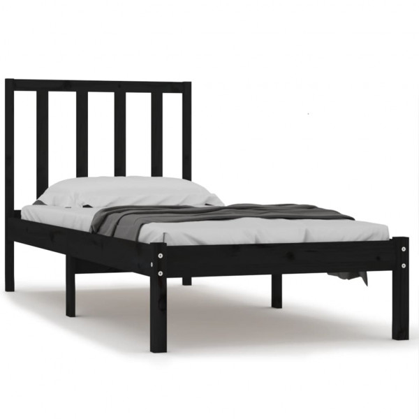 Estrutura de cama pequena solteiro 75x190 cm pinho maciço preto M 2