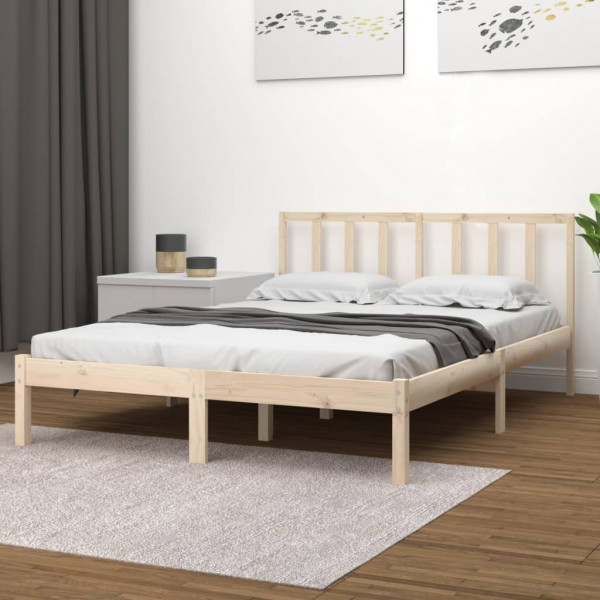 Estructura de cama de madera maciza de pino 135x190 cm D