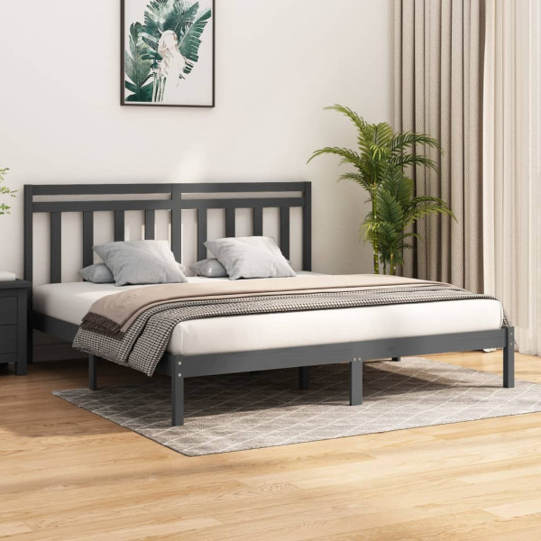 Estructura de cama de madera maciza de pino gris 200x200 cm D
