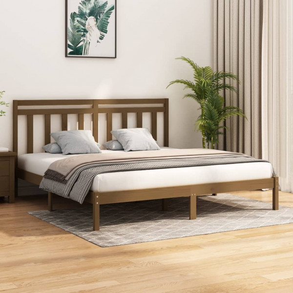 Estructura de cama madera maciza de pino marrón miel 200x200 cm D