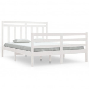 Estrutura de cama casal 135x190 cm madeira maciça branco H