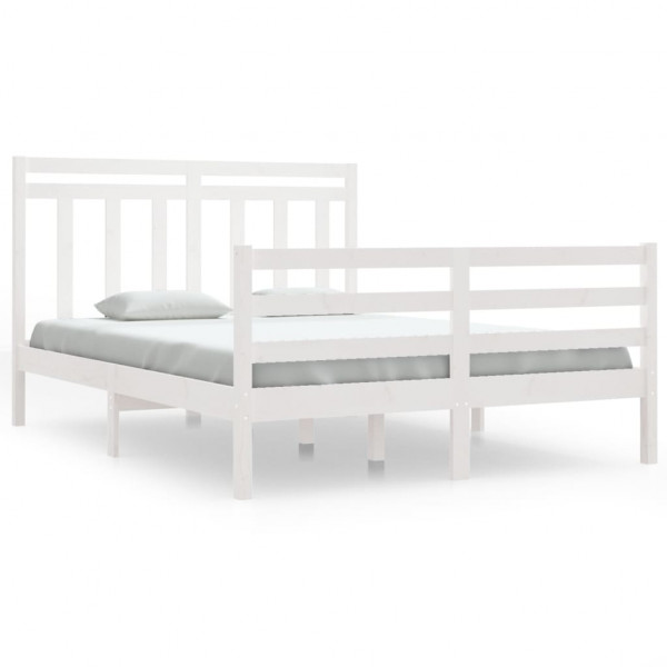 Estrutura de cama casal 135x190 cm madeira maciça branco M 2