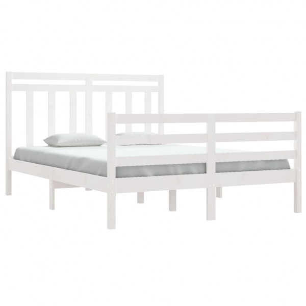 Estrutura de cama casal 135x190 cm madeira maciça branco M 3