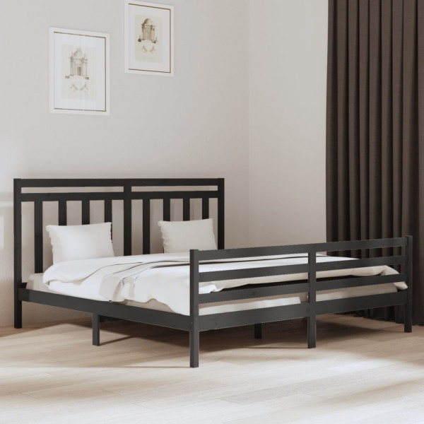 Estructura de cama de madera maciza de pino gris 200x200 cm D