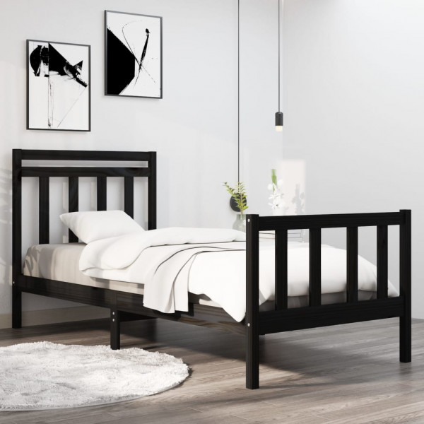 Estructura de cama individual madera maciza negra 75x190 cm D