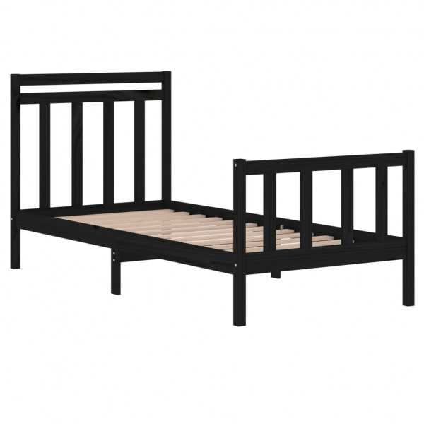 Estructura de cama individual madera maciza negra 75x190 cm M 4