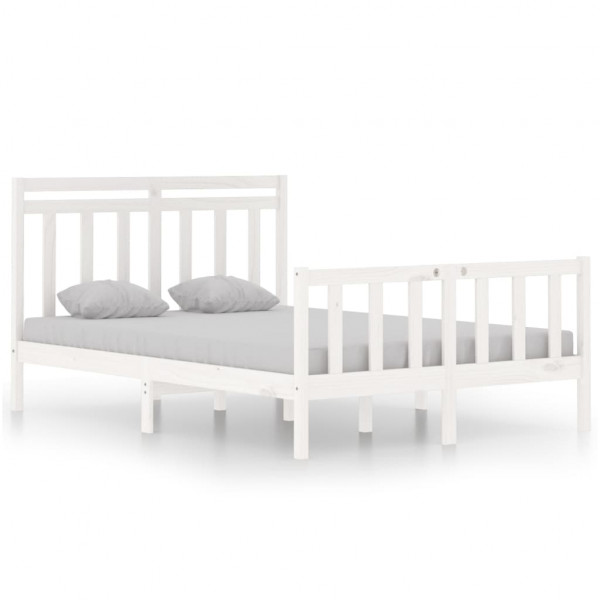 Estrutura de cama casal 135x190 cm madeira maciça branco M 2
