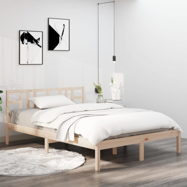 Estructura de cama matrimonial madera maciza 135x190 cm D