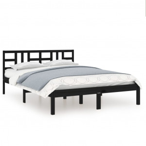 Estructura de cama de madera maciza negra 140x190 cm H