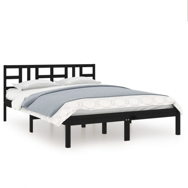 Estructura de cama de madera maciza negra 140x190 cm M 2