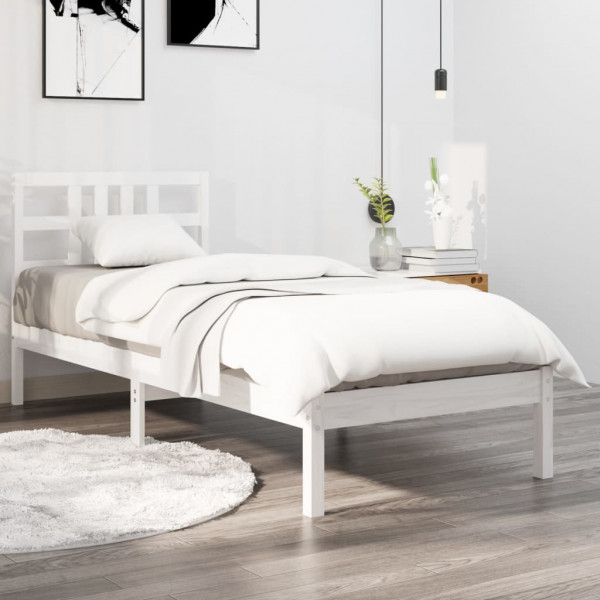 Estructura de cama madera maciza de pino blanca 100x200 cm D