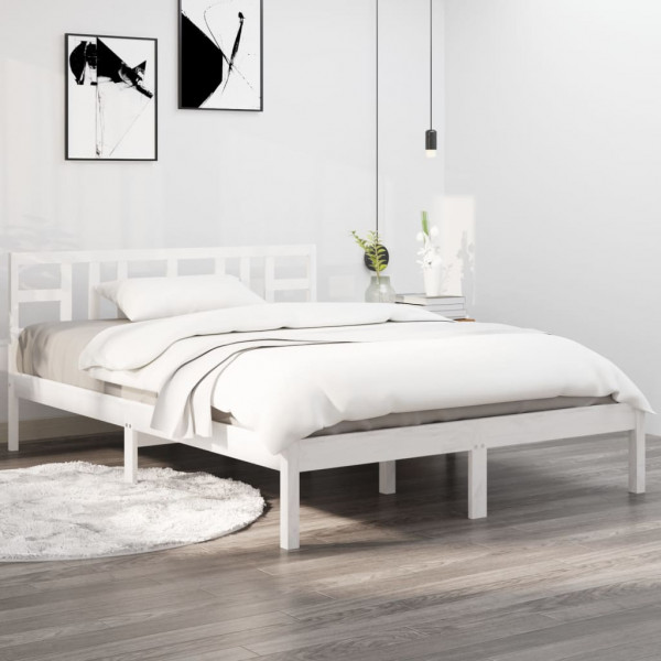 Estructura de cama madera maciza King Size blanca 150x200 cm D