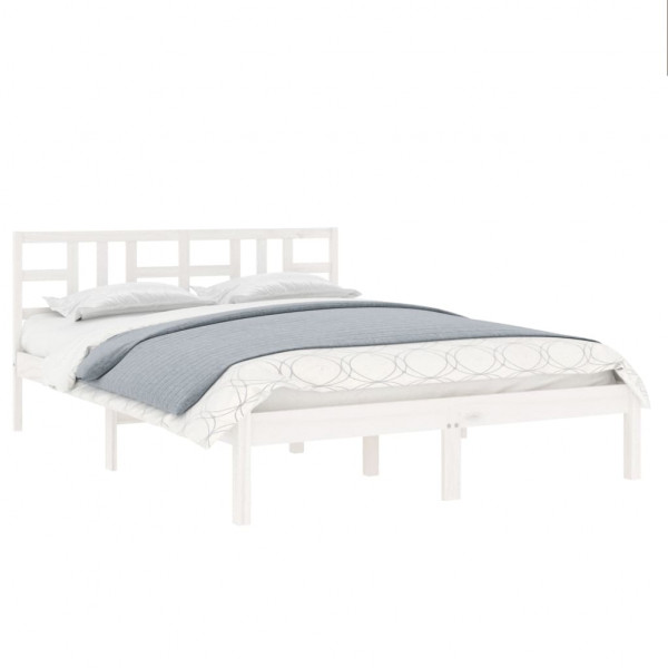 Estructura de cama madera maciza King Size blanca 150x200 cm M 3