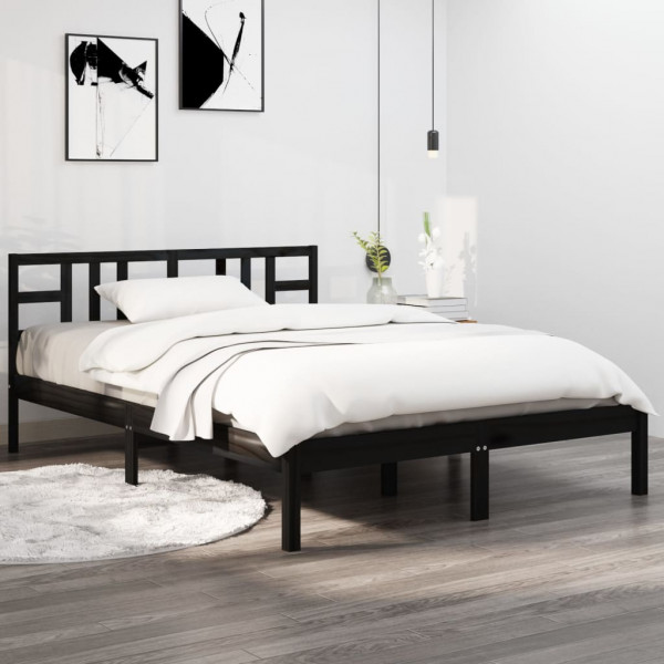 Estructura de cama de madera maciza de pino negra 200x200 cm D
