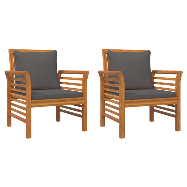 Sillones con cojines gris oscuro 2 uds madera maciza de acacia M 2