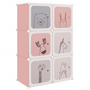 Armário de arrumação infantil com 6 cubos PP rosa H