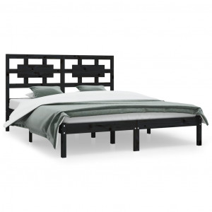 Estructura de cama de madera maciza de pino negra 200x200 cm H