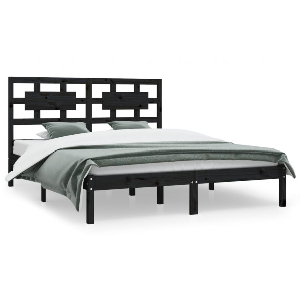 Estructura de cama de madera maciza de pino negra 200x200 cm M 2