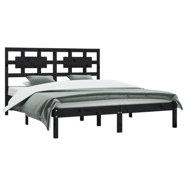 Estrutura de cama 200x200 cm pinho maciço preto M 3