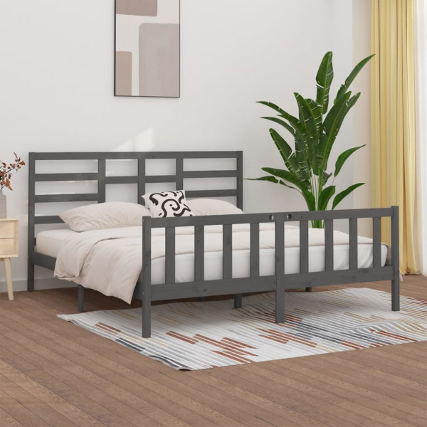 Estructura de cama de madera maciza de pino gris 200x200 cm D