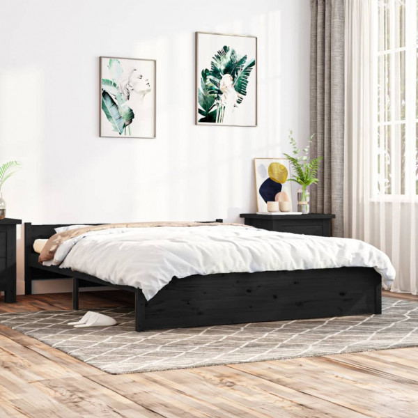 Estructura de cama madera maciza negro tamaño king 150x200 cm D